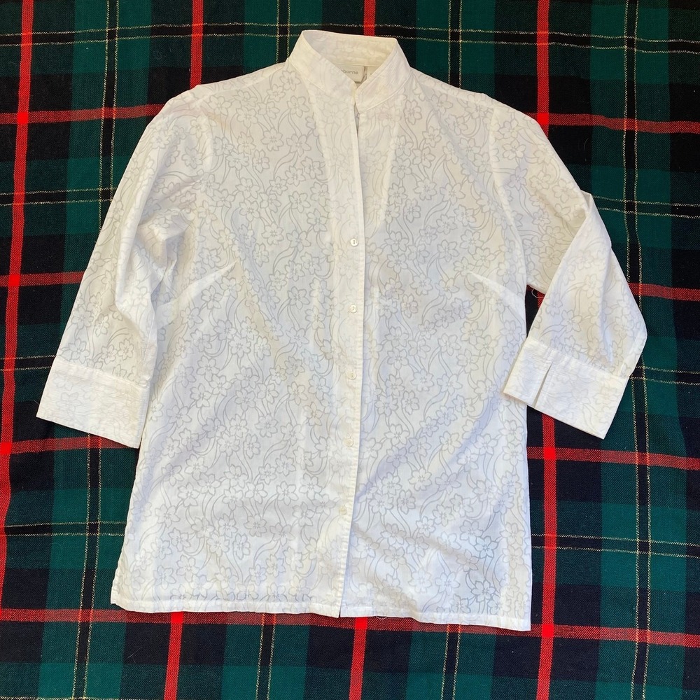 Liz Claiborne S Mandarin Style Semi Sheer Button Front Blouse‎ IMMACULATE